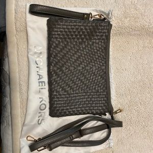 Michael Kors gray woven leather shoulder bag or wristlet.